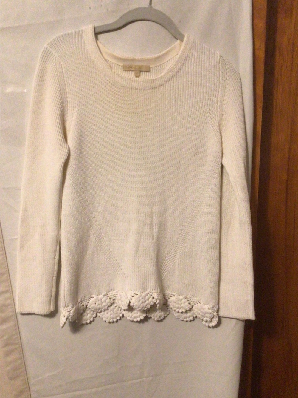 MAJE knitted top with crotchet  lace scalloped hem SZ 1